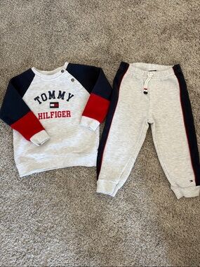 Tommy Hilfiger Kids Grey, Navy & Red Logo Sweatshirt and Joggers